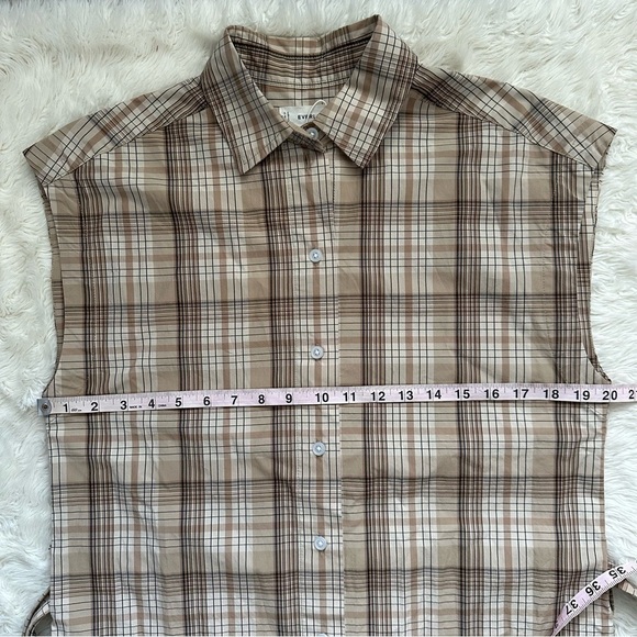 Everlane The Supima Cotton Short-Sleeve Shirt Dress Pale Khaki Plaid 4 NWT New - Picture 11 of 12